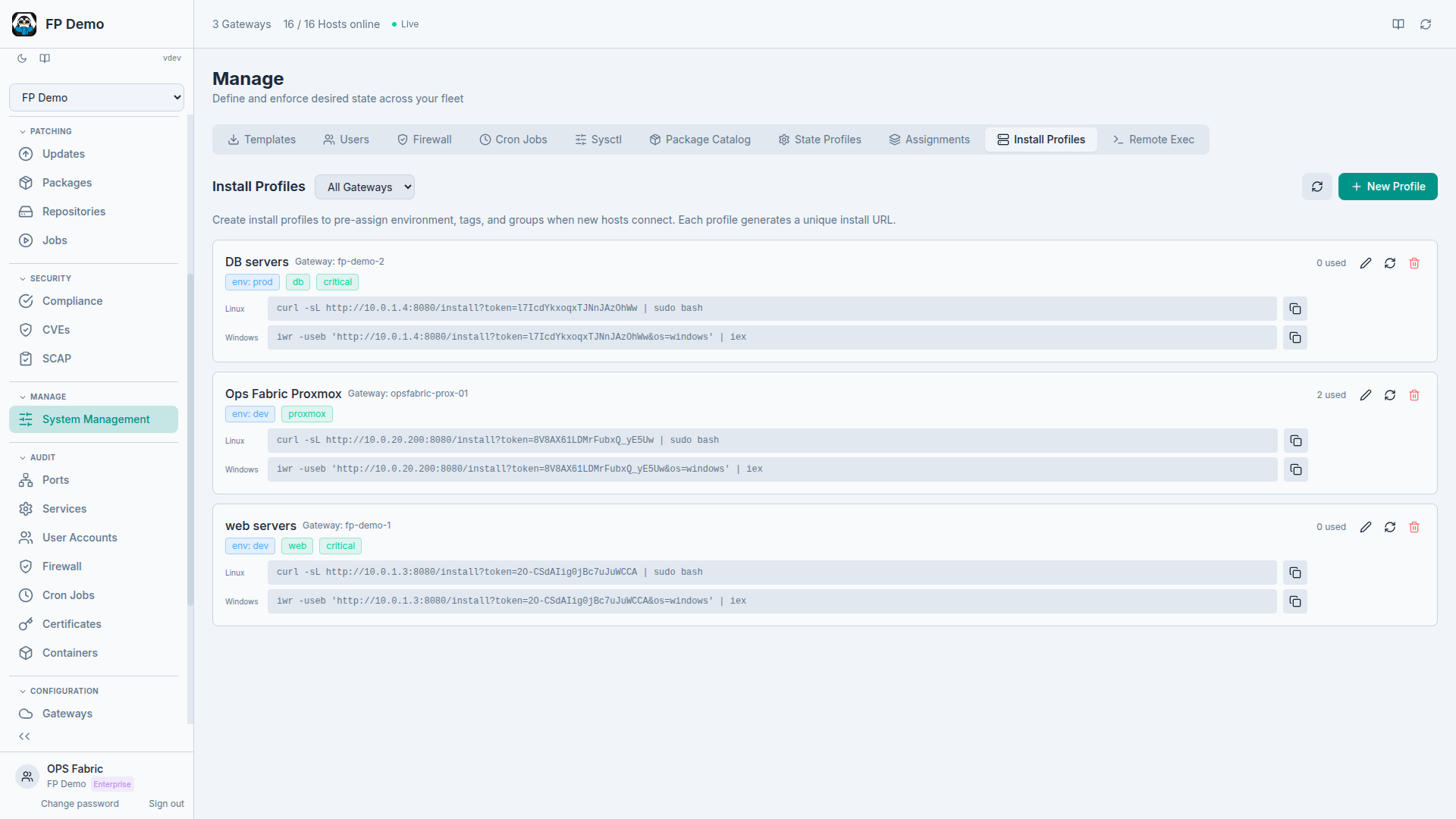 OpsFabric Install Profiles